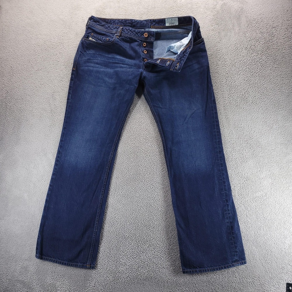 Diesel Jeans Mens 38x32 Blue Zatiny Regular Bootcut Dark Wash Denim Button Fly